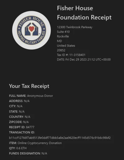 Fisher Donation Receipt